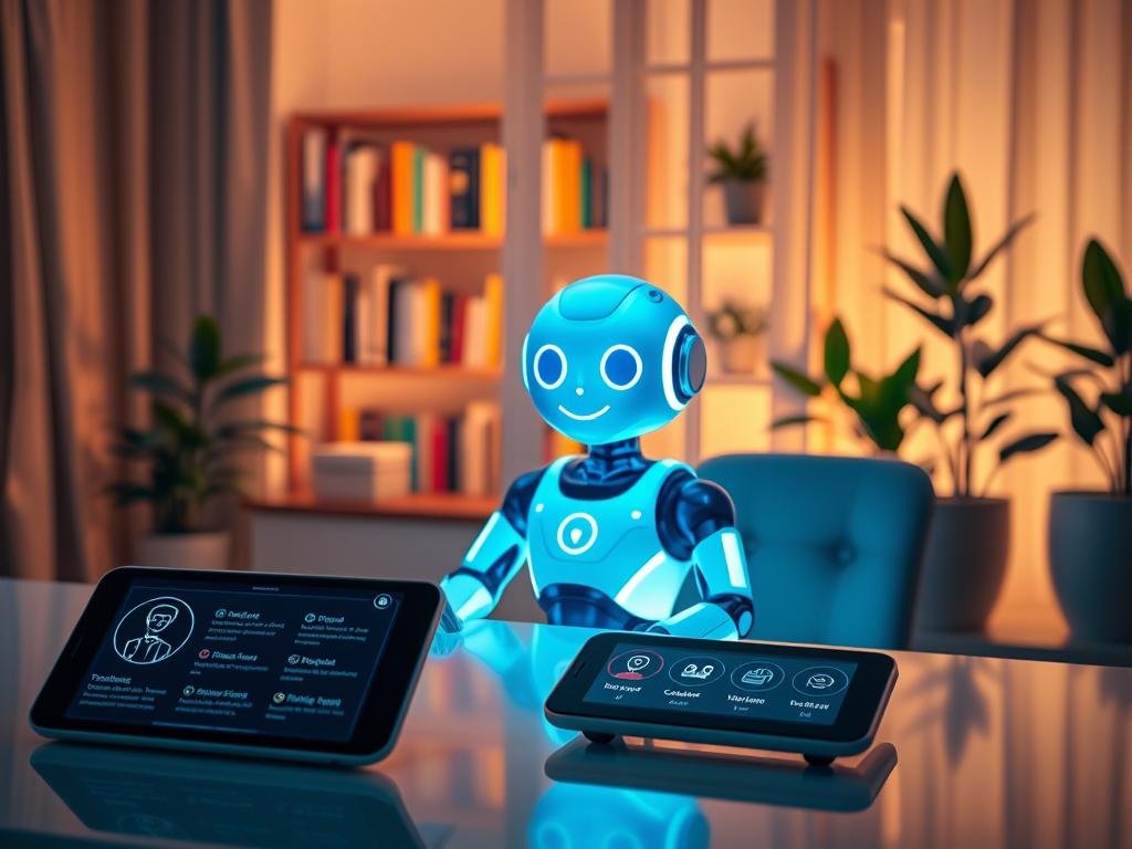 A futuristic AI companion chatbot with personality sits at a sleek, modern desk in a cozy room, surrounded by ambient lighting that creates a warm, inviting atmosphere. The chatbot, designed as a friendly holographic figure, radiates a soft blue glow, with expressive eyes and a welcoming smile that conveys intelligence and empathy. In the foreground, a smart device displays interactive elements, symbolizing customization options for personality traits. In the middle ground, a vibrant bookshelf filled with colorful books indicates a knowledge-rich environment. The background features gently blurred curtains and house plants, enhancing the homey feel. Captured with a 50mm lens, the scene uses soft focus to evoke a sense of personal connection and exploration. The overall mood is friendly, innovative, and approachable, reflecting the essence of "sexlove.ai" in navigating chatbot customization. A futuristic AI companion chatbot with personality sits at a sleek, modern desk in a cozy room, surrounded by ambient lighting that creates a warm, inviting atmosphere. The chatbot, designed as a friendly holographic figure, radiates a soft blue glow, with expressive eyes and a welcoming smile that conveys intelligence and empathy. In the foreground, a smart device displays interactive elements, symbolizing customization options for personality traits. In the middle ground, a vibrant bookshelf filled with colorful books indicates a knowledge-rich environment. The background features gently blurred curtains and house plants, enhancing the homey feel. Captured with a 50mm lens, the scene uses soft focus to evoke a sense of personal connection and exploration. The overall mood is friendly, innovative, and approachable, reflecting the essence of "sexlove.ai" in navigating chatbot customization.