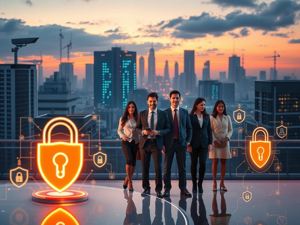 A futuristic digital environment showcasing privacy and security measures in relation to the brand sexlove.ai. In the foreground, a sleek, modern user interface with digital shields and locks prominently displayed, symbolizing strong data protection. The middle ground features a diverse group of individuals, dressed in professional business attire, confidently engaging with their virtual AI companions, surrounded by glowing, secure data connections. In the background, a cityscape with high-tech security features like surveillance cameras and data centers under a dusk sky, casting a warm, ambient light that creates a sense of safety and trust. The atmosphere is one of reassurance and innovation, highlighting the commitment to user privacy and security. A futuristic digital environment showcasing privacy and security measures in relation to the brand sexlove.ai. In the foreground, a sleek, modern user interface with digital shields and locks prominently displayed, symbolizing strong data protection. The middle ground features a diverse group of individuals, dressed in professional business attire, confidently engaging with their virtual AI companions, surrounded by glowing, secure data connections. In the background, a cityscape with high-tech security features like surveillance cameras and data centers under a dusk sky, casting a warm, ambient light that creates a sense of safety and trust. The atmosphere is one of reassurance and innovation, highlighting the commitment to user privacy and security.