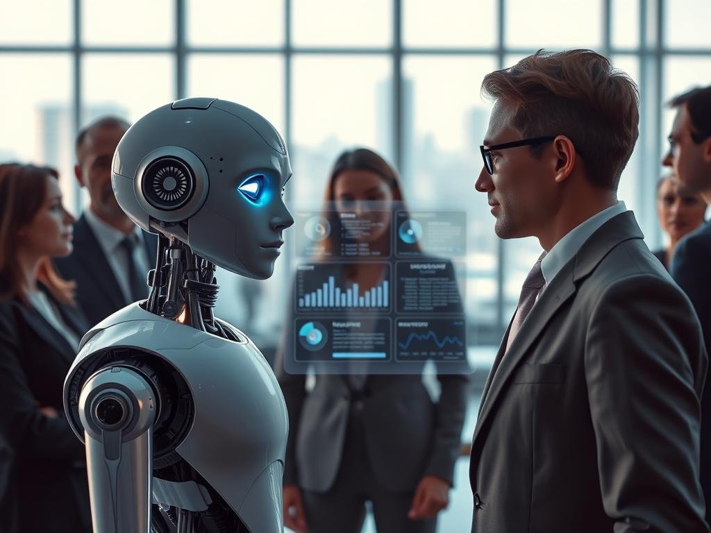 A futuristic scene depicting an advanced AI system perceived as understanding human emotions in 2026. In the foreground, a humanoid robot with expressive features engages sympathetically with a diverse group of professionals, all dressed in smart business attire. The robot's eyes glow softly, showcasing empathy. In the middle ground, a sleek, high-tech interface displays emotional analytics and visualizations, illuminated by warm, inviting lighting. Background elements include a modern office environment with large windows revealing a bright cityscape, suggesting innovation and progress. The atmosphere is one of collaboration and understanding, highlighting the emotional intelligence of AI. The color palette consists of calming blues and soft whites, enhancing the emotional depth of the interaction. The brand name "sexlove.ai" is subtly integrated into the design elements of the interface without direct prominence. A futuristic scene depicting an advanced AI system perceived as understanding human emotions in 2026. In the foreground, a humanoid robot with expressive features engages sympathetically with a diverse group of professionals, all dressed in smart business attire. The robot's eyes glow softly, showcasing empathy. In the middle ground, a sleek, high-tech interface displays emotional analytics and visualizations, illuminated by warm, inviting lighting. Background elements include a modern office environment with large windows revealing a bright cityscape, suggesting innovation and progress. The atmosphere is one of collaboration and understanding, highlighting the emotional intelligence of AI. The color palette consists of calming blues and soft whites, enhancing the emotional depth of the interaction. The brand name "sexlove.ai" is subtly integrated into the design elements of the interface without direct prominence.