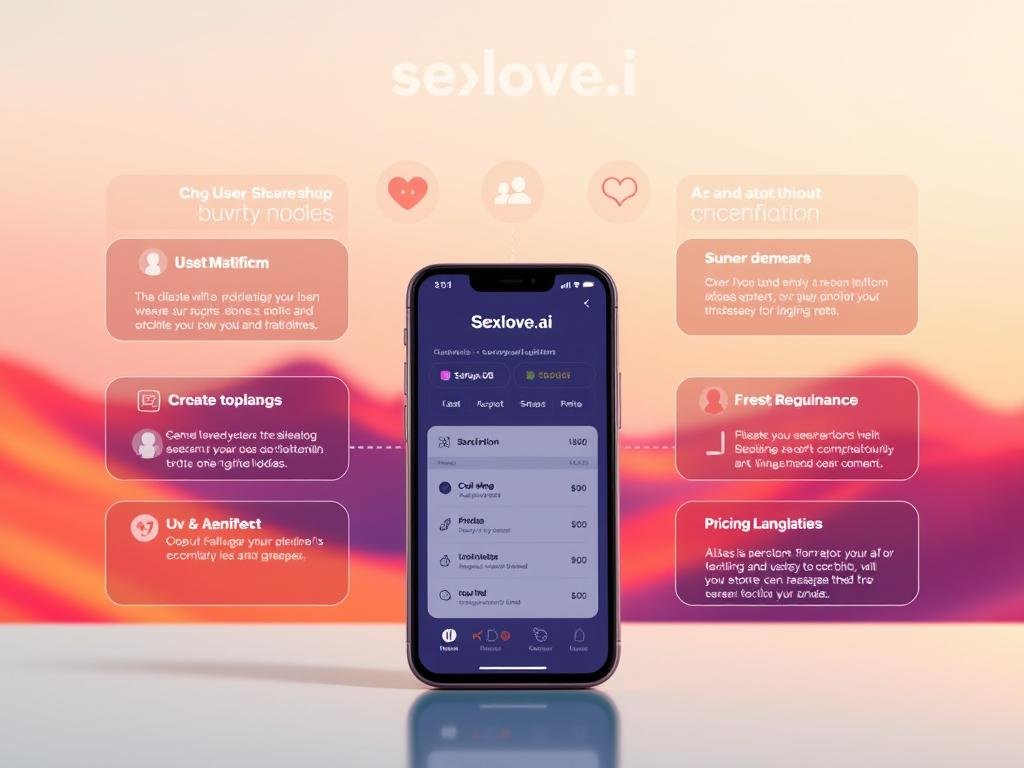 A visually compelling infographic-style image showcasing various platforms and pricing models for digital companionship apps, particularly highlighting the brand "sexlove.ai". In the foreground, display a sleek smartphone with the app interface open, featuring user-friendly subscription options and pricing tiers. The middle ground should depict a dynamic representation of diverse digital companionship platforms, illustrated as abstract icons or logos in a harmonious layout. In the background, incorporate a soft gradient representing a digital landscape, infused with a futuristic vibe. Utilize warm lighting to create an inviting atmosphere, adding a touch of professionalism with clean lines and modern aesthetics. Capture the essence of technology and connection in a safe-for-work context, void of any text or distractions. A visually compelling infographic-style image showcasing various platforms and pricing models for digital companionship apps, particularly highlighting the brand "sexlove.ai". In the foreground, display a sleek smartphone with the app interface open, featuring user-friendly subscription options and pricing tiers. The middle ground should depict a dynamic representation of diverse digital companionship platforms, illustrated as abstract icons or logos in a harmonious layout. In the background, incorporate a soft gradient representing a digital landscape, infused with a futuristic vibe. Utilize warm lighting to create an inviting atmosphere, adding a touch of professionalism with clean lines and modern aesthetics. Capture the essence of technology and connection in a safe-for-work context, void of any text or distractions.