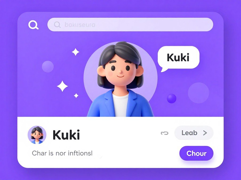 A colorful digital interface for a chatbot featuring the award-winning AI personality Kuki with bright graphics. A colorful digital interface for a chatbot featuring the award-winning AI personality Kuki with bright graphics.