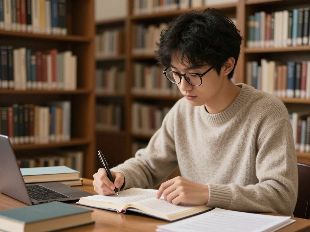 A cozy roleplay scenario in a quiet library with a studious AI girlfriend wearing glasses and a warm sweater. A cozy roleplay scenario in a quiet library with a studious AI girlfriend wearing glasses and a warm sweater.