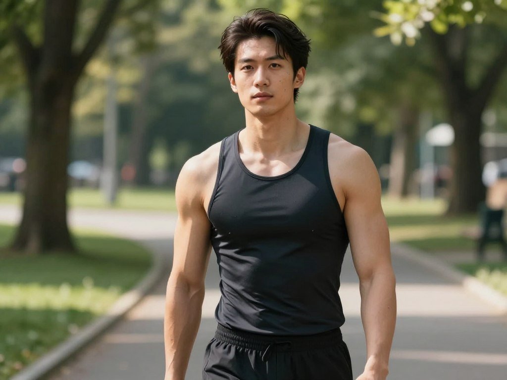 A hyper-realistic AI companion wearing workout clothes after a run, standing in a sunlit park, natural skin texture, subtle imperfections, 8k resolution cinematic lighting. A hyper-realistic AI companion wearing workout clothes after a run, standing in a sunlit park, natural skin texture, subtle imperfections, 8k resolution cinematic lighting.