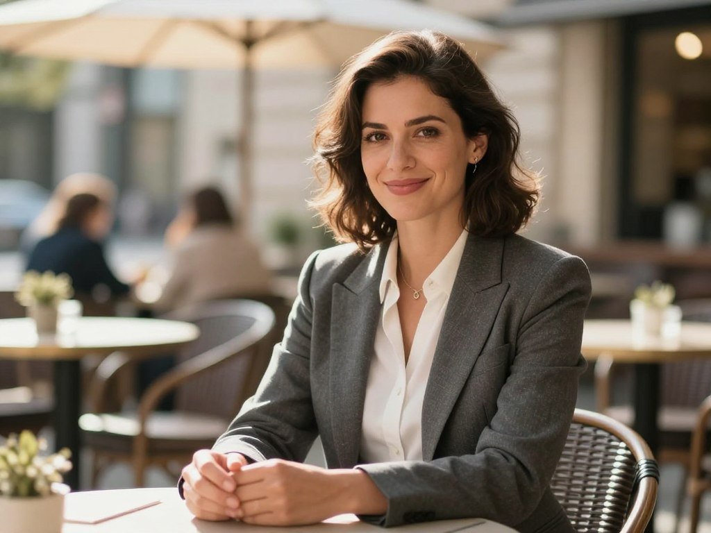 A hyper-realistic photo of a stunning woman with a warm smile, sitting in a sunlit outdoor cafe, cinematic lighting, high-quality 8k resolution. A hyper-realistic photo of a stunning woman with a warm smile, sitting in a sunlit outdoor cafe, cinematic lighting, high-quality 8k resolution.
