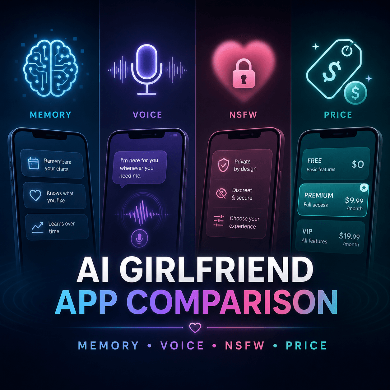 AI Girlfriend App Comparison: Memory, Voice, NSFW, Price