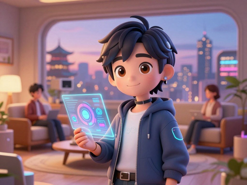 Grok AI, an anime character design, embodies a friendly virtual companion with a futuristic twist. In the foreground, depict a charming humanoid character with bright, expressive eyes and sleek, styled hair, dressed in modern, stylish clothing that mixes tech elements with casual elegance. The middle layer features a cozy, high-tech living space, filled with soft, warm lighting to create a welcoming atmosphere, showcasing gadgets and holographic displays. The background reveals a serene cityscape illuminated by twilight, blending traditional and advanced architecture. The mood should feel engaging and approachable, inviting users into a world where technology enhances companionship. Capture the essence of Grok AI as a companion, ensuring emphasis on connection and warmth. The composition should be vibrant and colorful, utilizing soft focus techniques that enhance the character's friendliness. Ensure no text, logos, or distractions are present in the image, just pure visual storytelling. Grok AI, an anime character design, embodies a friendly virtual companion with a futuristic twist. In the foreground, depict a charming humanoid character with bright, expressive eyes and sleek, styled hair, dressed in modern, stylish clothing that mixes tech elements with casual elegance. The middle layer features a cozy, high-tech living space, filled with soft, warm lighting to create a welcoming atmosphere, showcasing gadgets and holographic displays. The background reveals a serene cityscape illuminated by twilight, blending traditional and advanced architecture. The mood should feel engaging and approachable, inviting users into a world where technology enhances companionship. Capture the essence of Grok AI as a companion, ensuring emphasis on connection and warmth. The composition should be vibrant and colorful, utilizing soft focus techniques that enhance the character's friendliness. Ensure no text, logos, or distractions are present in the image, just pure visual storytelling.