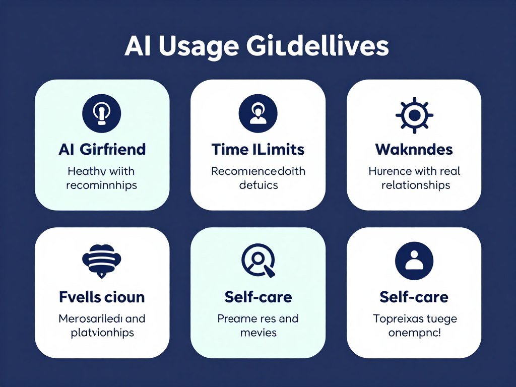 Healthy usage guidelines infographic for AI girlfriend apps