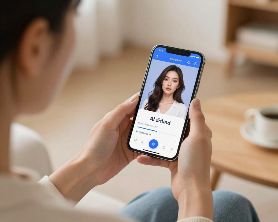 Person setting up AI girlfriend app on smartphone