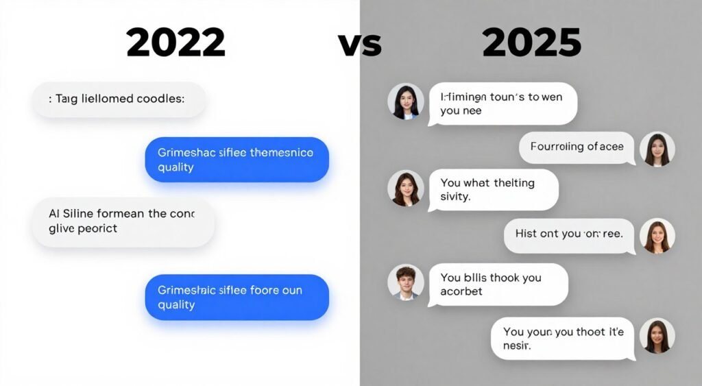 Side by side comparison showing evolution of AI conversation quality over time