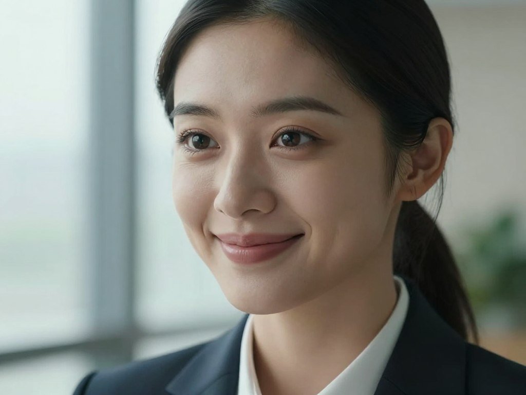 A cinematic, hyper-realistic close-up video frame of a beautiful young woman with expressive eyes and a warm smile, soft natural morning light coming through a window, 8k resolution, highly detailed skin textures.