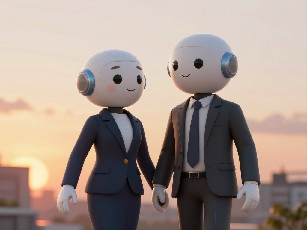 A high-quality 3D render of a beautiful AI companion in a romantic sunset setting, smooth textures, detailed clothing, realistic movement, cinematic lighting. A high-quality 3D render of a beautiful AI companion in a romantic sunset setting, smooth textures, detailed clothing, realistic movement, cinematic lighting.