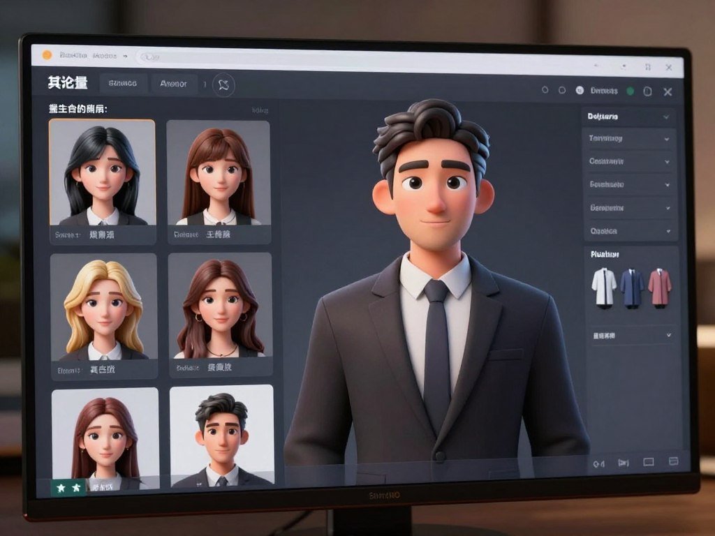 A high-quality, realistic 3D interface showing a user customizing a digital AI girl with options for hair color, personality traits, and clothing style, soft cinematic lighting, 4k resolution. A high-quality, realistic 3D interface showing a user customizing a digital AI girl with options for hair color, personality traits, and clothing style, soft cinematic lighting, 4k resolution.