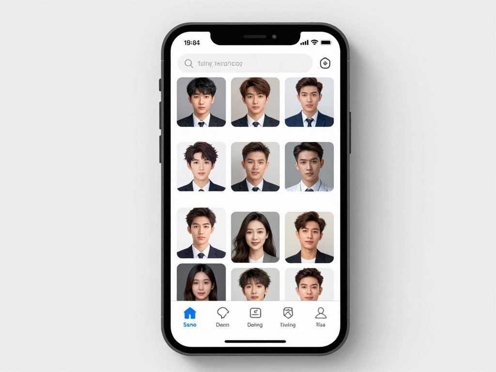 A high-resolution image of a smartphone displaying a modern chat app interface with multiple character profiles, including anime and realistic styles, with a clean and user-friendly aesthetic.