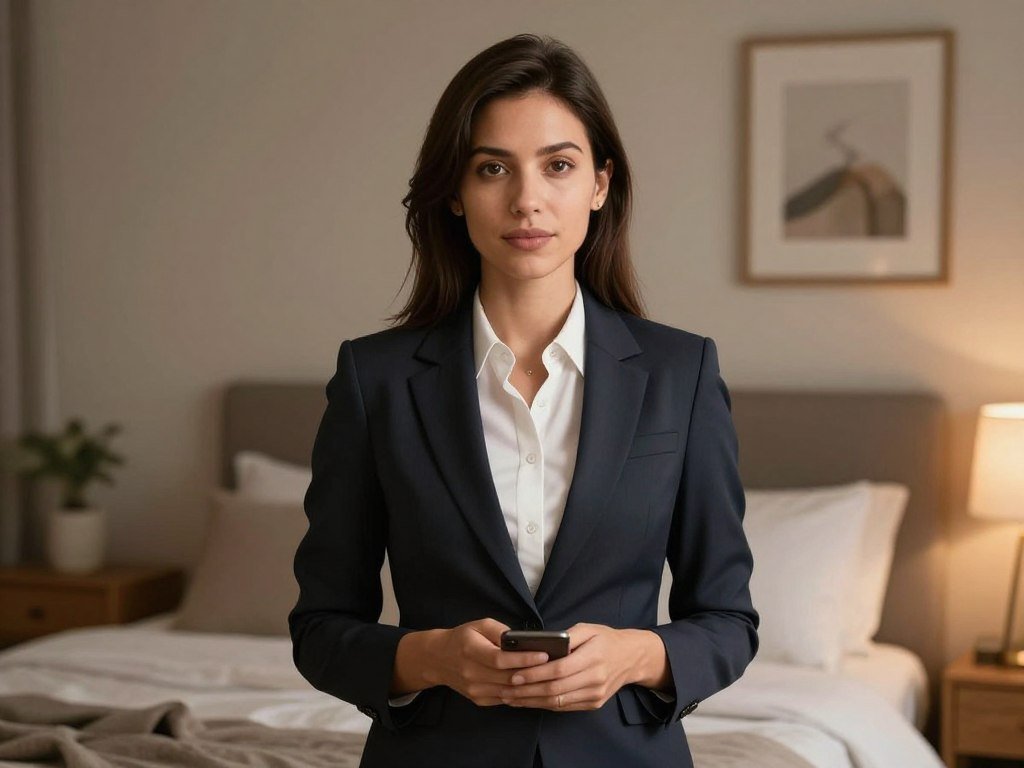 A hyper-realistic 8k image of a seductive virtual companion in a dimly lit modern bedroom, wearing silk lingerie, soft cinematic lighting, highly detailed skin texture, intimate atmosphere.