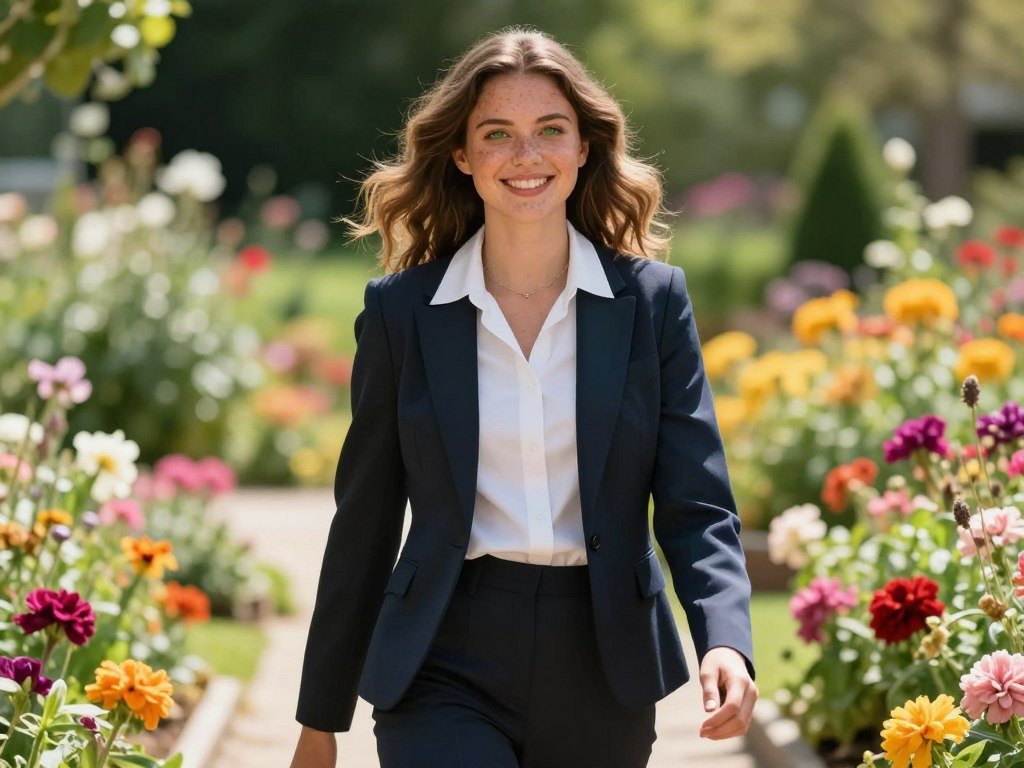 A hyper-realistic photo of a cheerful girl with sun-kissed skin and green eyes, wearing a casual summer dress, walking through a vibrant flower garden, 8k resolution, cinematic lighting. A hyper-realistic photo of a cheerful girl with sun-kissed skin and green eyes, wearing a casual summer dress, walking through a vibrant flower garden, 8k resolution, cinematic lighting.