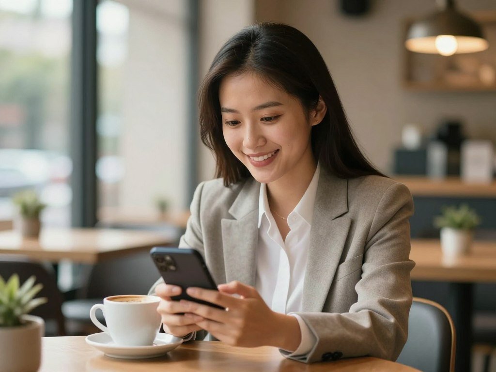 A photorealistic and high-quality image of a beautiful AI companion with a friendly and caring expression, designed for the Sexlove.ai platform. She has a natural look, sitting in a cozy, sunlit cafe with a coffee cup, looking at her phone with a warm smile, representing a modern virtual relationship experience. A photorealistic and high-quality image of a beautiful AI companion with a friendly and caring expression, designed for the Sexlove.ai platform. She has a natural look, sitting in a cozy, sunlit cafe with a coffee cup, looking at her phone with a warm smile, representing a modern virtual relationship experience.