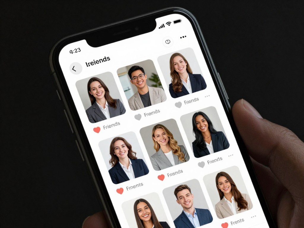 A smartphone screen showing a social media feed with several beautiful AI girlfriends posting photos and short updates about their day. A smartphone screen showing a social media feed with several beautiful AI girlfriends posting photos and short updates about their day.