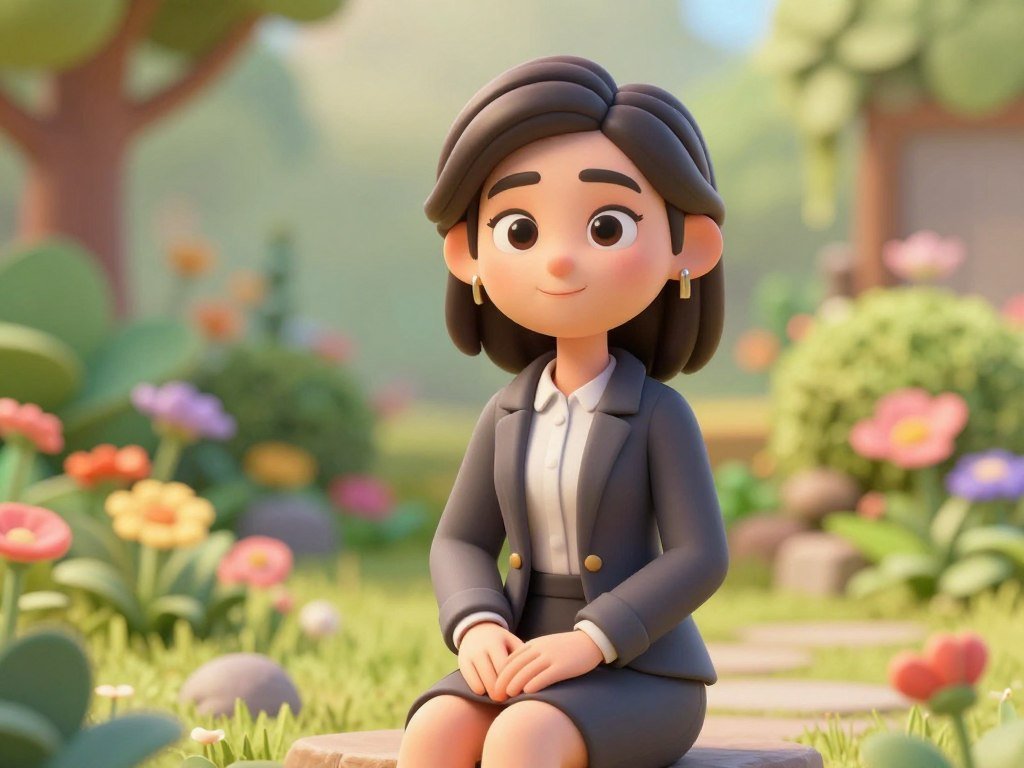 A soft-focus, realistic 3D render of a customized female companion with a gentle smile, sitting in a cozy sunlit garden, high-resolution textures, warm color palette. A soft-focus, realistic 3D render of a customized female companion with a gentle smile, sitting in a cozy sunlit garden, high-resolution textures, warm color palette.