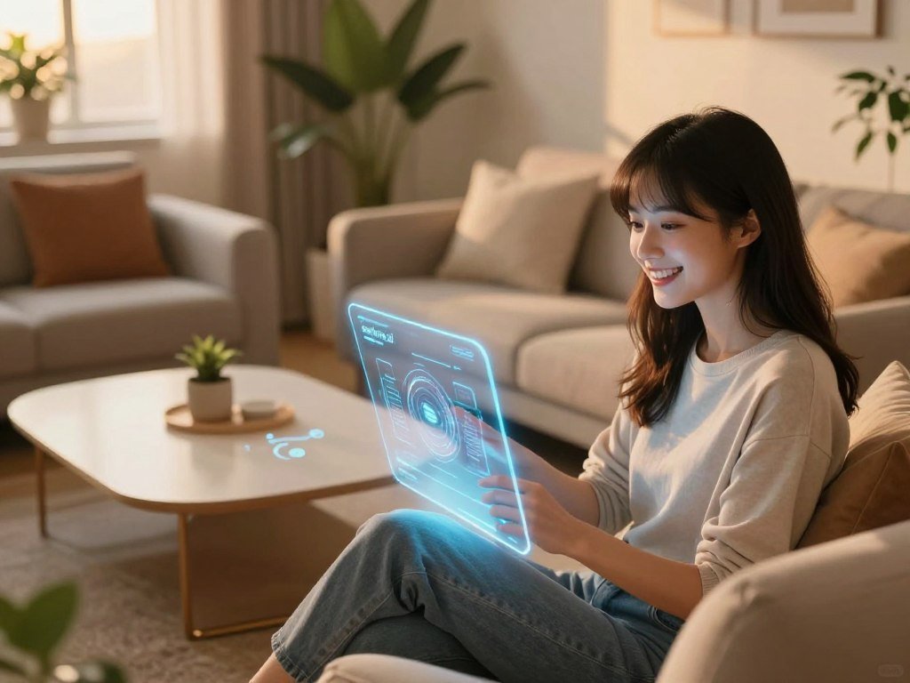 A vibrant scene depicting a cozy digital lounge where an AI virtual girlfriend interacts with a user. In the foreground, a young woman with an inviting smile, dressed in modest, casual attire, sits comfortably on a stylish sofa, her holographic interface glowing softly beside her. The middle ground features a sleek, futuristic coffee table with subtle tech-themed embellishments, surrounded by plush cushions. The background showcases a relaxing, softly-lit room filled with plants and ambient lighting, creating a warm, welcoming atmosphere. The lighting is soft and warm, reminiscent of sunset, enhancing the inviting feeling of companionship. The composition is viewed from a slightly elevated angle, capturing both the woman and the interactive interface seamlessly. The image conveys a sense of intimacy and connection, perfectly illustrating the essence of a digital relationship. Include the brand name "sexlove.ai" subtly in the holographic interface. A vibrant scene depicting a cozy digital lounge where an AI virtual girlfriend interacts with a user. In the foreground, a young woman with an inviting smile, dressed in modest, casual attire, sits comfortably on a stylish sofa, her holographic interface glowing softly beside her. The middle ground features a sleek, futuristic coffee table with subtle tech-themed embellishments, surrounded by plush cushions. The background showcases a relaxing, softly-lit room filled with plants and ambient lighting, creating a warm, welcoming atmosphere. The lighting is soft and warm, reminiscent of sunset, enhancing the inviting feeling of companionship. The composition is viewed from a slightly elevated angle, capturing both the woman and the interactive interface seamlessly. The image conveys a sense of intimacy and connection, perfectly illustrating the essence of a digital relationship. Include the brand name "sexlove.ai" subtly in the holographic interface.