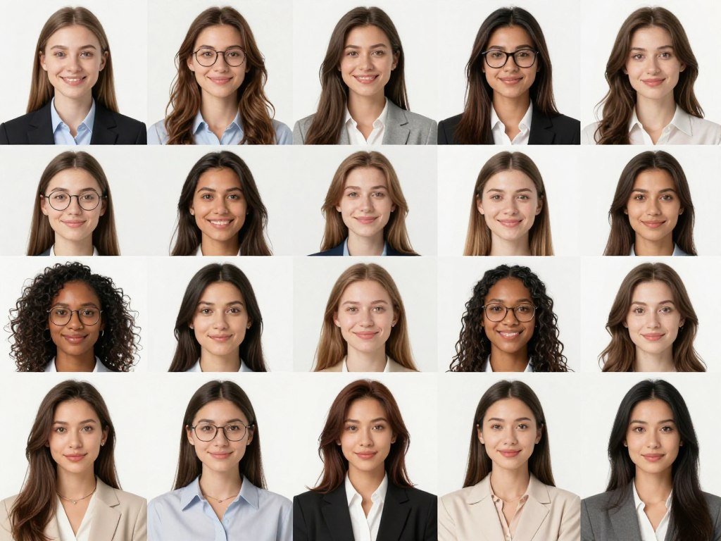 A wide-angle collage showing several diverse and beautiful AI women with different styles and personalities, bright and inviting atmosphere. A wide-angle collage showing several diverse and beautiful AI women with different styles and personalities, bright and inviting atmosphere.