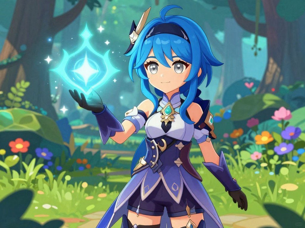 Anime style AI girlfriend with bright blue hair and silver eyes, wearing a fantasy mage outfit, casting a glowing spell in a lush forest, vibrant colors, detailed magical effects, 2d digital art style. Anime style AI girlfriend with bright blue hair and silver eyes, wearing a fantasy mage outfit, casting a glowing spell in a lush forest, vibrant colors, detailed magical effects, 2d digital art style.