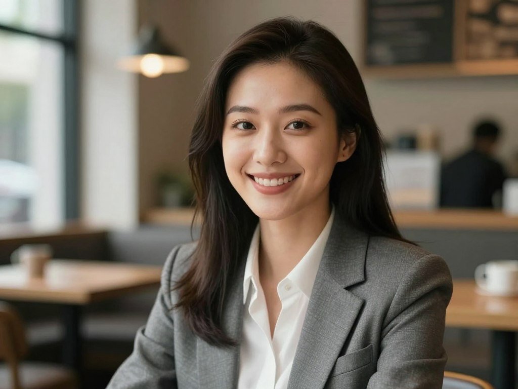 Hyper-realistic 8k photo of a beautiful AI girl with a warm smile, expressive eyes, and casual stylish clothing, soft natural lighting in a cozy cafe setting. Hyper-realistic 8k photo of a beautiful AI girl with a warm smile, expressive eyes, and casual stylish clothing, soft natural lighting in a cozy cafe setting.