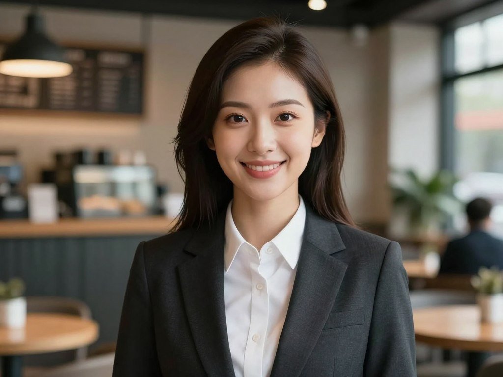 Hyper-realistic digital portrait of a stunning and friendly virtual companion with soft lighting, a modern cozy cafe background, detailed facial features, and a warm, engaging smile, 4k resolution, cinematic photography style. Hyper-realistic digital portrait of a stunning and friendly virtual companion with soft lighting, a modern cozy cafe background, detailed facial features, and a warm, engaging smile, 4k resolution, cinematic photography style.