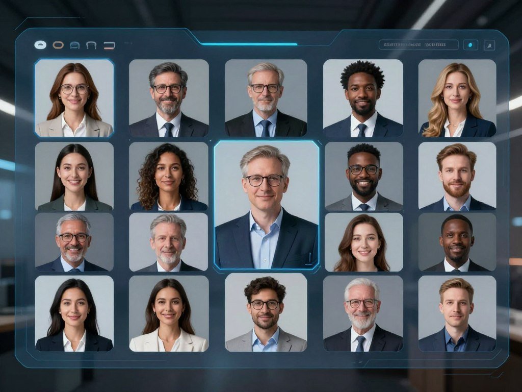 Photorealistic 8k image of a high-tech digital interface showing multiple beautiful AI girlfriend avatars with diverse ethnicities and styles, soft cinematic lighting, futuristic user dashboard.