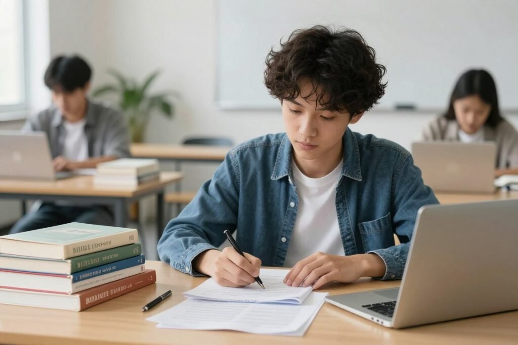 student using AI chat for homework help